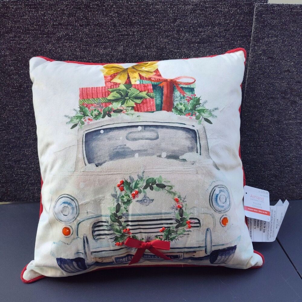 Ashland Christmas Farmhouse Truck W/ Wreath & Gifts Throw Pillow Classic 16"X16"